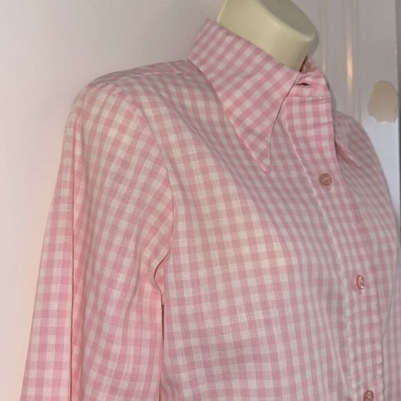 Vintage 70s Catherine Carr Pink & White Check Long Sleeve Polyester/Cotton Shirt - Picture 5 of 9